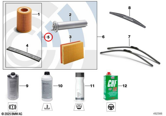 Kit de serviço Inspeção 1 com filtro de óleo e cabine OEM 88002157525 para BMW E46 318d, 320d (todos os modelos compatíveis). BMW genuíno.