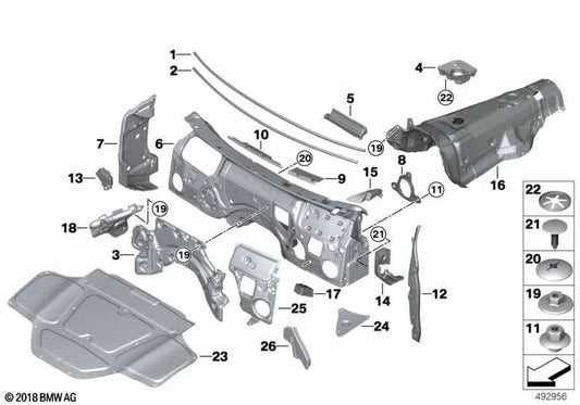 Suporte de isolamento acústico para divisória para BMW X3 F97, G01, G08, X4 F98, G02 (OEM 51487398015). BMW original