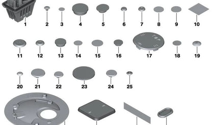 Body cap with OEM adhesive 07147131128 for BMW E81, E82, E87, E88, F80, F82, F83, G11, G12, G14, G15, G16, G60, G61, G68, G70, G90, E84, F91, F92, F93 and Mini R60, R60. Original BMW and Mini.