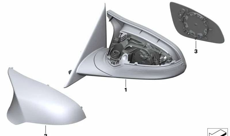 Cristal espejo calefactable gran angular derecho OEM 51168059568 para BMW F87 M2, F30, F80 M3, F31, F32, F82 M4, F33, F83… y más. Original BMW.