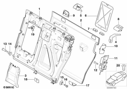 Gancho de travamento direito para BMW E46, E39, E53 (OEM 51717038096). BMW originais.