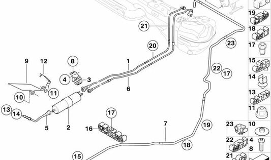 Tubo de ventilación de combustible OEM 16127845199 para BMW E82. Original BMW.