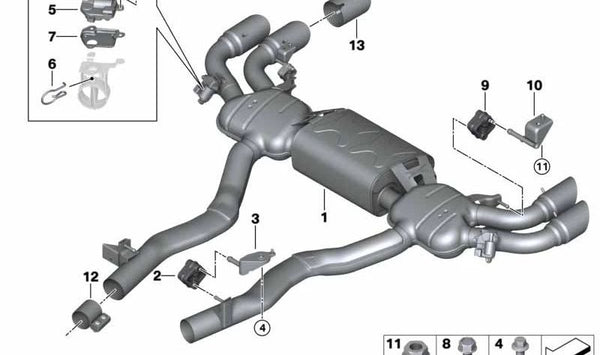 Silencioso trasero con válvula de escape OEM 18307883606 para BMW F95, F96. Original BMW.