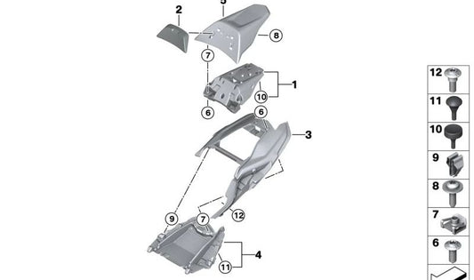 Revestimiento trasero cubierta saliente OEM 46548382573 para motos BMW R 1250 R (K53), R 1250 RS (K54). Original BMW Motorrad.