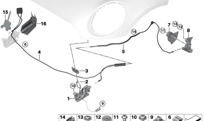 Palanca de accionamiento de capó OEM 51237307640 para MINI F56, F55, Clubman F54, Countryman F60... y más. Original MINI.