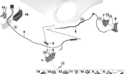 Palanca de accionamiento de capó OEM 51237307640 para MINI F56, F55, Clubman F54, Countryman F60... y más. Original MINI.