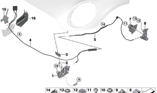 Palanca de accionamiento de capó OEM 51237307640 para MINI F56, F55, Clubman F54, Countryman F60... y más. Original MINI.