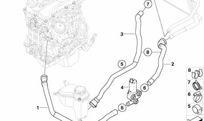 Tubo de conexión bomba de agua adicional OEM 64216928590 para BMW E81 116i, 118i, 120i. Compatible con modelos de 2007 a 2011. Repuesto original BMW.