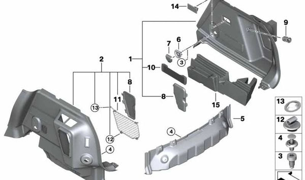 Revestimiento maletero derecho OEM 51477403368 para MINI Countryman F60, F60 LCI, Cooper S, Cooper SE ALL4... y más. Original MINI.