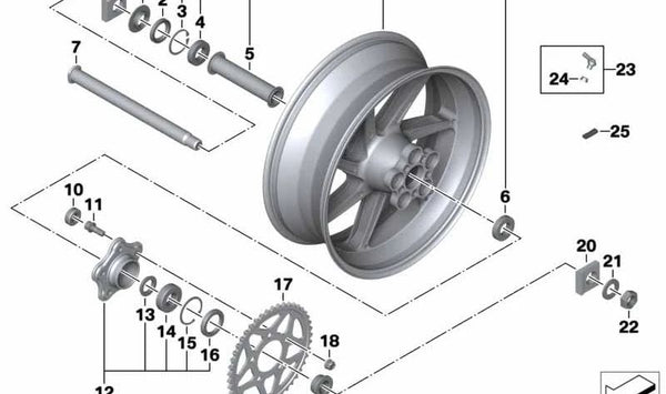 Soporte de rueda de cadena OEM 33818530679 para motos BMW HP4, S 1000 RR, S 1000 R, S 1000 XR. Original BMW Motorrad.