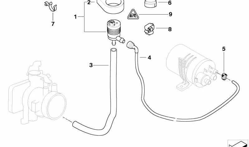 Tubo de ventilación del tanque OEM 13907558190 para BMW E46. Original BMW.