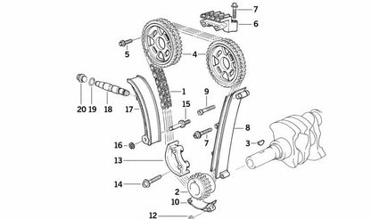Guía deslizante de cadena distribución OEM 11311721641 para BMW E30 y E36. Recambio original BMW.