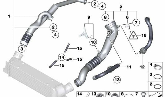 Tubo de recirculación de aire de sobrealimentación OEM 11657577231 para BMW E89, E60, E61, E63, E64, E70, E71, E81, E82, E87, E88, E90, E91, E92, E93. Original BMW.