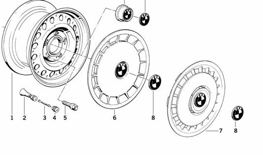 Silver steel tire OEM 36111119093 for BMW E28, E24, E23. Original BMW.
