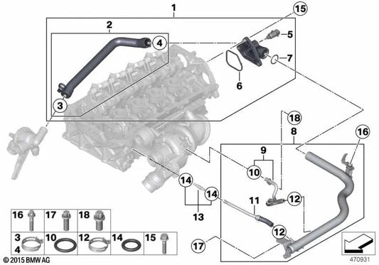 Thermostatschlauch mit Stecker für BMW F20, F21, F30, F31, F35 (OEM 11537600588). Original BMW
