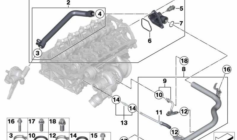 Tubería de refrigerante OEM 11537600591 para BMW F20, F21, F30, F31 con motor N13. Original BMW.