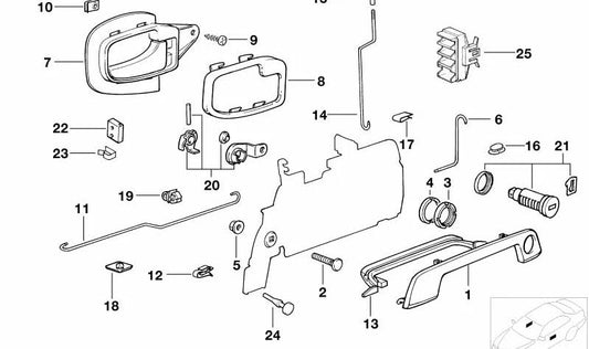 Kit reparación bombín cerradura puerta derecha OEM 51218169238 para BMW E36 y E34. Original BMW.