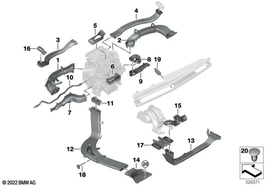 Zentraler Kaltluftkanal für BMW 7 G70 -Serie (OEM 64225A29DA0). Original BMW.