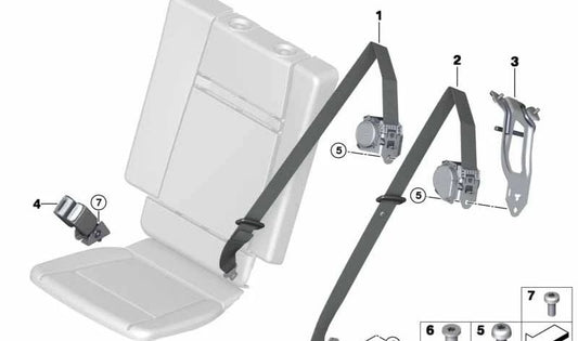 Soporte izquierdo cinturón de seguridad OEM 72117161657 para BMW X5 E70 {3.0d, 3.0sd, 3.0si, 4.8i, xDrive30d}. Compatible con modelos fabricados entre 2006 y 2013. Original BMW.