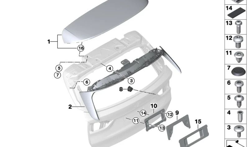 Tornillo cabeza plana M5x10 OEM 51629908702 para BMW F45, F46, F48. Pieza original BMW. Ideal para fijaciones en portón trasero u otras zonas según modelo.