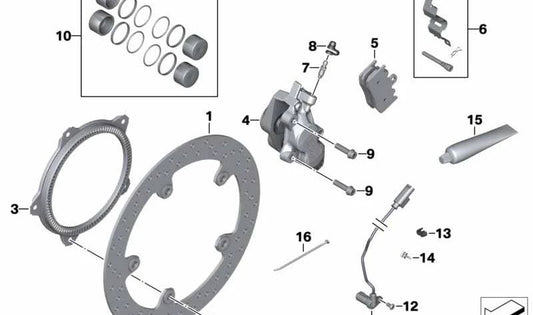 Right front brake clamp 34117711438 for bmw R1200GS motorcycles, R1200RT, K1300GT ... and more. Original BMW Motorrad.