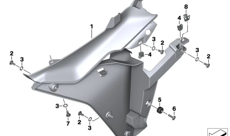 Peça de revestimento interno do lado esquerdo OEM 46638545321 para motocicletas BMW R1200RS, R1250RS. Originais BMW Motorrad.