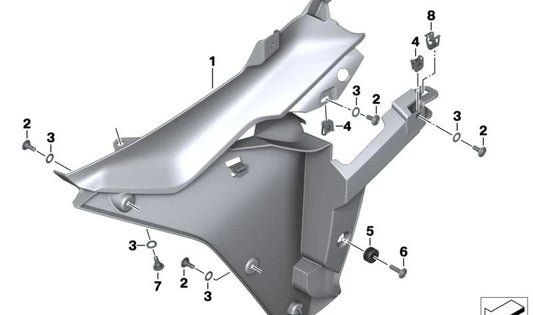 Peça de revestimento interno do lado esquerdo OEM 46638545321 para motocicletas BMW R1200RS, R1250RS. Originais BMW Motorrad.
