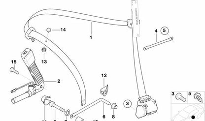Soporte izquierdo del cinturón de seguridad OEM 72118220937 para BMW E46, E63, E63N. Original BMW.