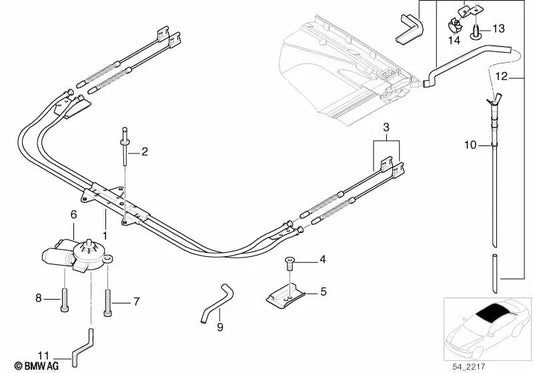 Unità di trasmissione del tetto scorrevole con modulo per BMW E39, E38 (OEM 67618380136). BMW originale.