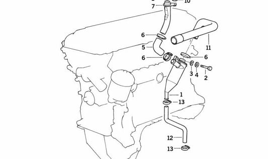 Tubo de ventilación del motor OEM 11151404157 para BMW E36 M3 {BF91,BF92,BF98,BF99,BJ91,BJ92,CB91,CB92}. Original BMW.