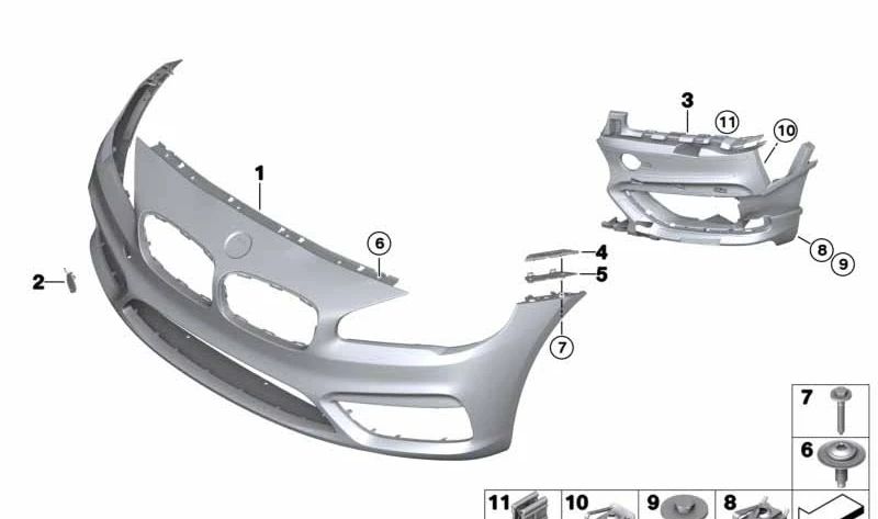 Soporte derecho luz antiniebla OEM 51117376982 para BMW F45 y F46. Original BMW.