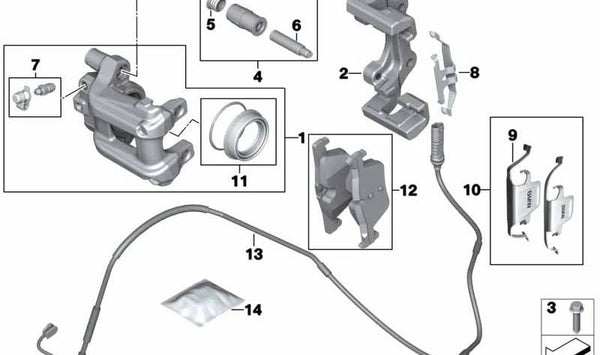 Pinza de freno delantera izquierda OEM 34216850851 para BMW F20, F21, F22, F23. Original BMW.