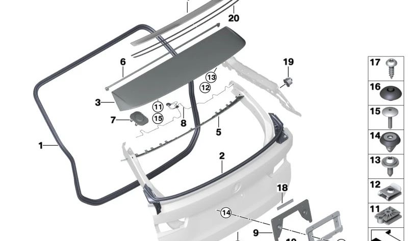 Alerón trasero imprimado OEM 51628497197 para BMW Serie 3 G20 (318d, 318i, 316d) de 2019 a 2027. Compatible con versiones manual y automático. Original BMW.