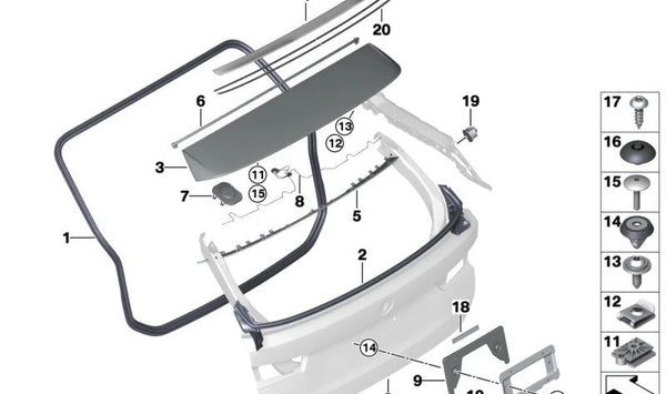 Alerón trasero imprimado OEM 51628497197 para BMW Serie 3 G20 (318d, 318i, 316d) de 2019 a 2027. Compatible con versiones manual y automático. Original BMW.