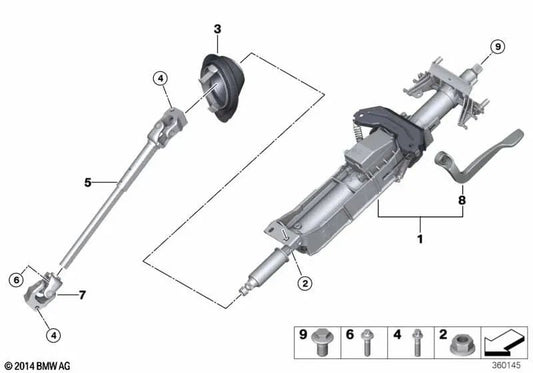 Lower Steering Shaft for BMW F87, F87N 2 Series, F80, F80N 3 Series, F82, F82N, F83, F83N 4 Series (OEM 32302284712). Original BMW