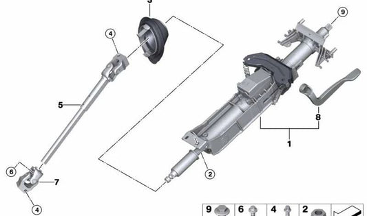 Ajuste mecánico de columna de dirección OEM 32306854964 para BMW F20, F21, F22, F23, F87, F30, F31, F34, F35, F80, F32, F33, F36, F82, F83. Original BMW.