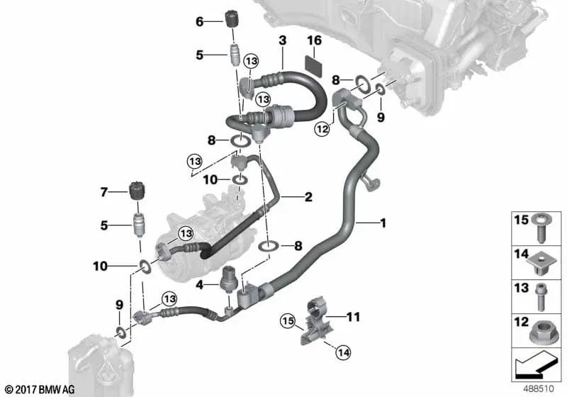 Hochdruckrohr für BMW 5 G30N -Serie, G30N, G31 Serie 6 G32 Serie 7 G11, G12 (OEM 64539321595). Original BMW