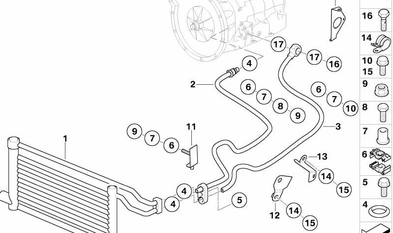 Tubo de aceite para radiador (ida) OEM 17228022552 para BMW E52. Original BMW.