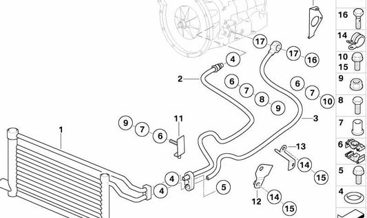 Tubo de aceite para radiador (ida) OEM 17228022552 para BMW E52. Original BMW.