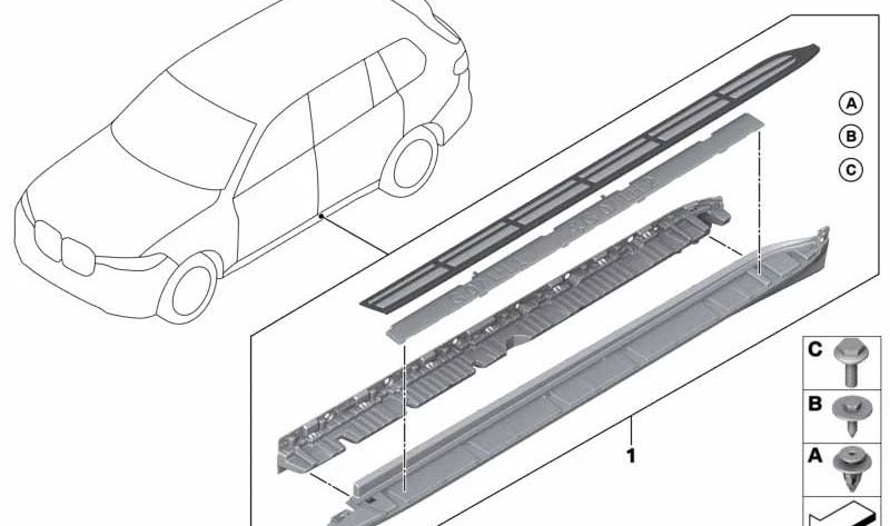 OEM 51772475466 aluminum sides of aluminum stroke for BMW X7 G07 XDrive30D, XDRive40D, XDRive40I, XDRive50i (2018-2022). Original BMW accessory, installation not recommended by the user.