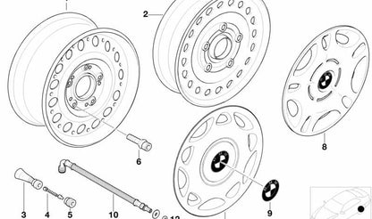 Tapacubos 15" OEM 36131094158 para BMW Serie 3 E36 con llanta de acero Styl. 12360092. Original BMW.