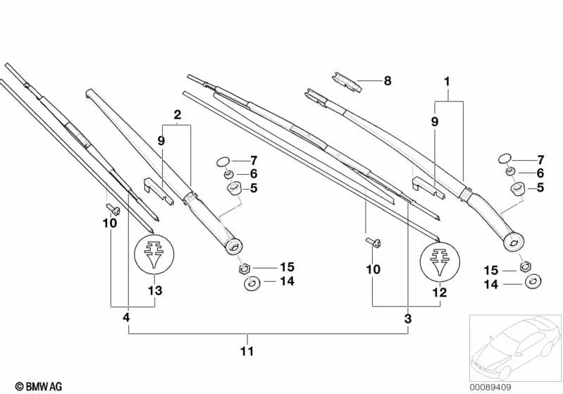 Elemento de instalación para brazo del limpiaparabrisas BMW E46, E65, E66, E83. . Original BMW