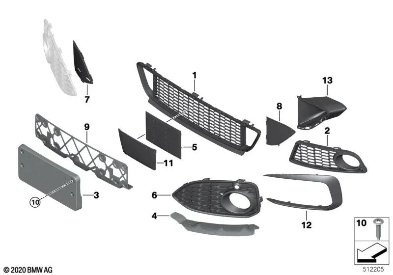 Bumper grille without front left fog lights for BMW 2 Series F22, F23 (OEM 51118061875). Original BMW
