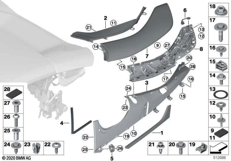 Lo stampaggio del tetto posteriore inferiore per BMW I15 (OEM 51447456631). BMW originale