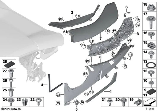 Moldura del techo trasera inferior izquierda para BMW I15 (OEM 51447456631). Original BMW