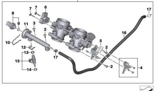 Tubuladura mariposa de estrangulación OEM 13547678271 para motos BMW F800S, F800ST. Original BMW Motorrad.