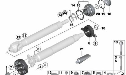 Soporte central del eje cardán OEM 26122284496 para BMW F10, F06, F12, F13. Original BMW