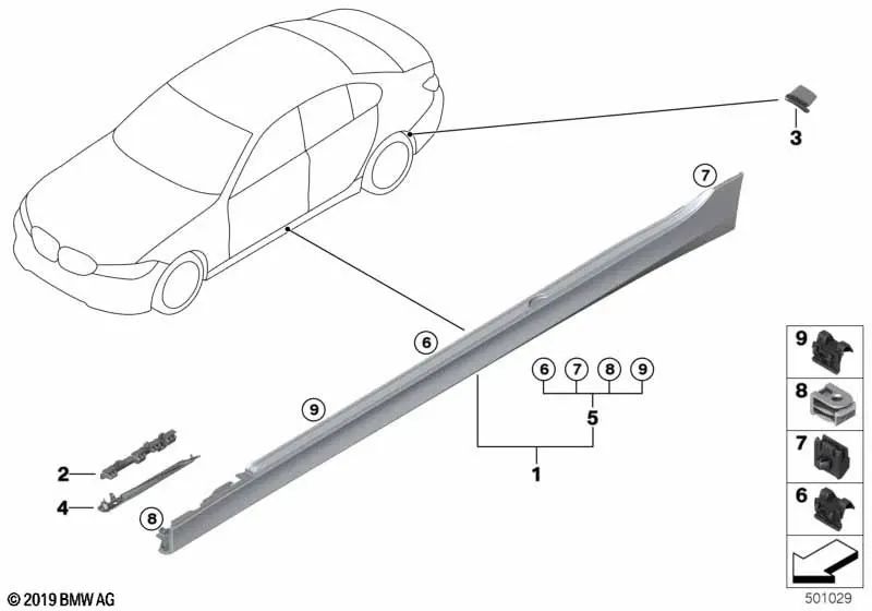 Cubierta del umbral, imprimada, izquierda para BMW Serie 3 G20, G21 (OEM 51778493949). Original BMW.