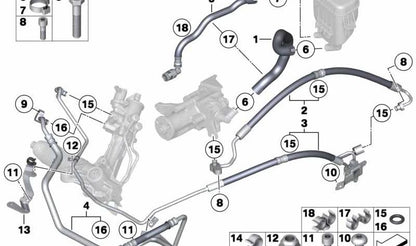 Tubo de expansión dirección OEM 32416778514 para BMW F07, F01, F02. Repuesto original BMW.