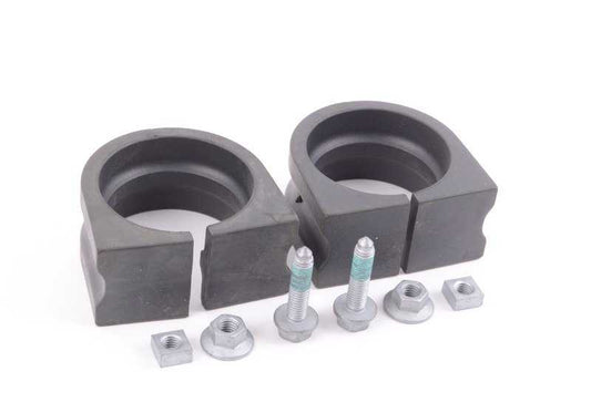 Kit de reparación silentblock estabilizadora OEM 31352347938 para BMW E60, E60N, E61, E61N, E63, E63N, E64, E64N. Incluye gomas estabilizadoras, tuercas y tornillos. Original BMW.